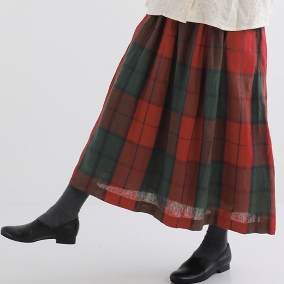 美品 ICHI Antiquits リネンチェックスカート - ロングスカート