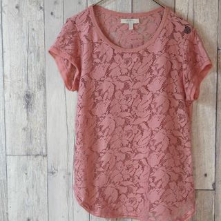 ザラ(ZARA)のZARA TRAFALUC　レース編みニットカットソーTシャツ 赤L(Tシャツ(半袖/袖なし))