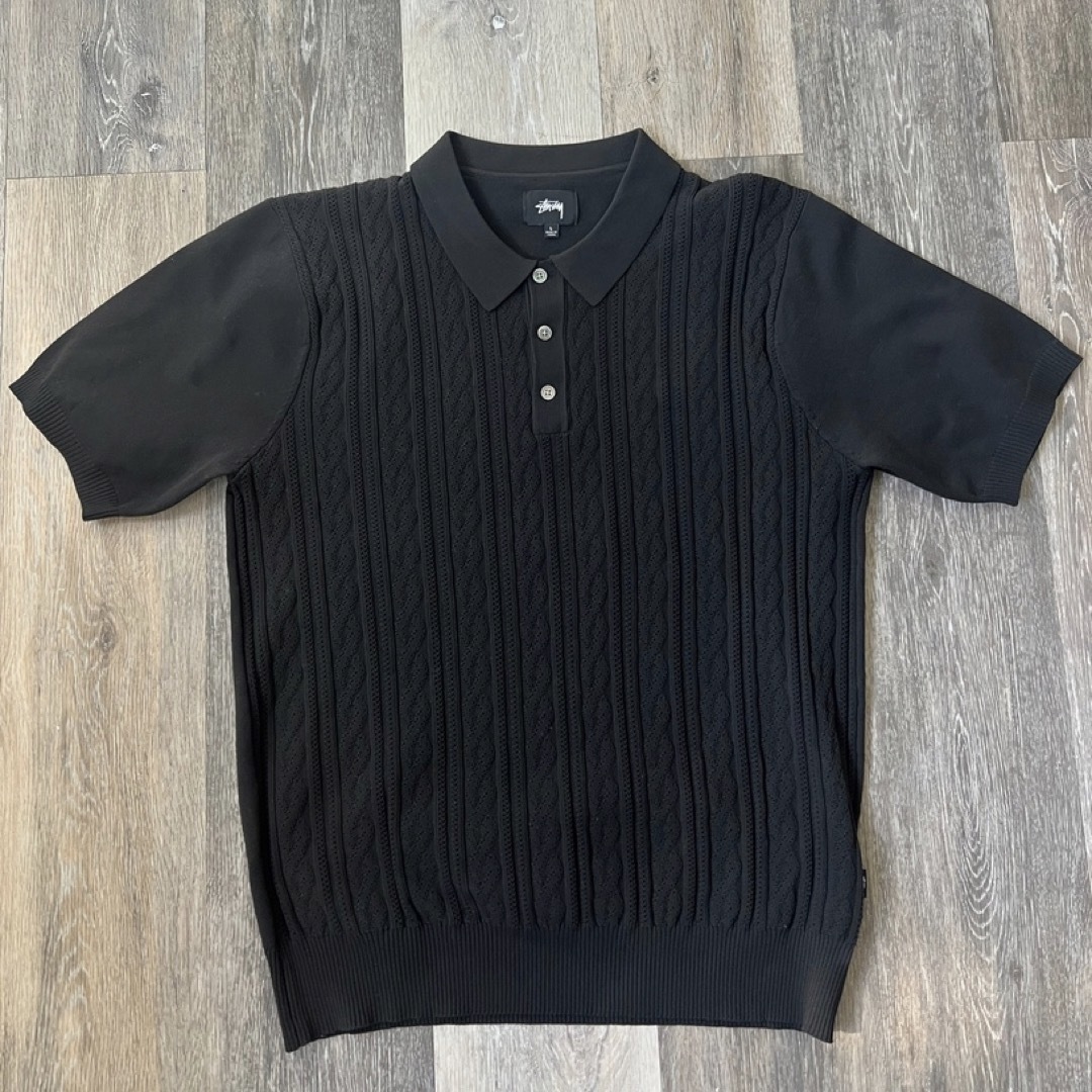 Stussy cable ss polo shirt blackblackサイズ