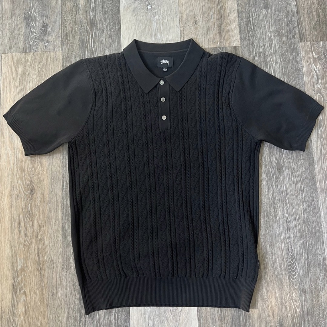 STUSSY(ステューシー)のStussy cable ss polo shirt black メンズのトップス(ポロシャツ)の商品写真