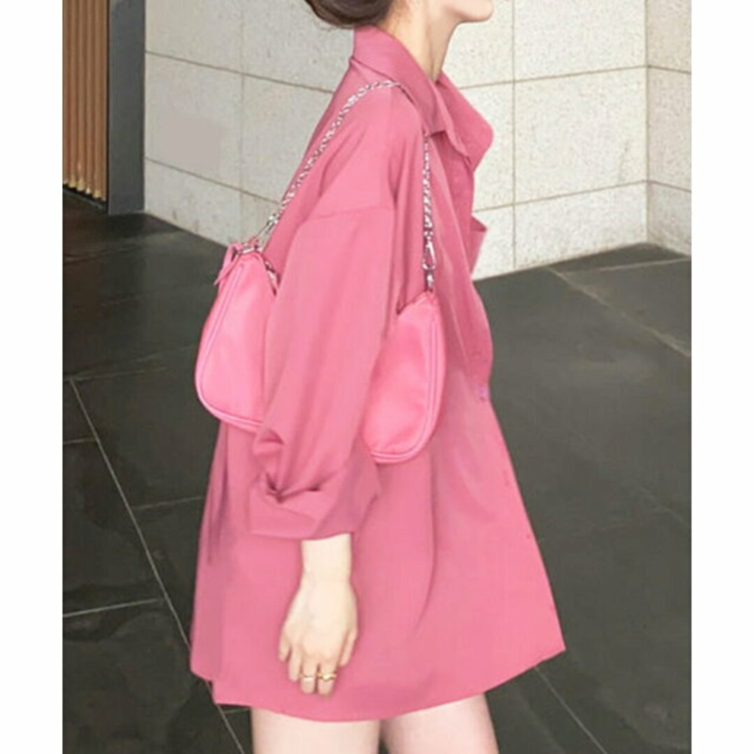 【ピンク】【Dewlily】オーバーサイズアシンメトリーシャツ レディースのトップス(シャツ/ブラウス(長袖/七分))の商品写真