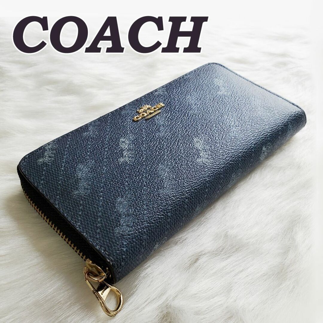 COACH コーチ C3547 長財布 ホースキャリッジ ブルー 総柄 美品 - 長財布