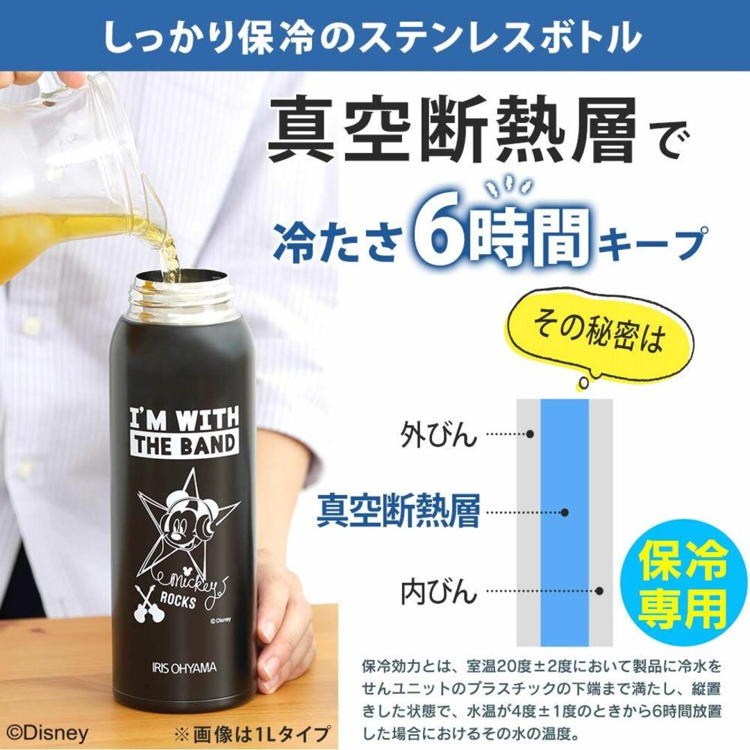 【色: ミニーマウス】アイリスオーヤマ 水筒 600ml 真空断熱 保冷6時間