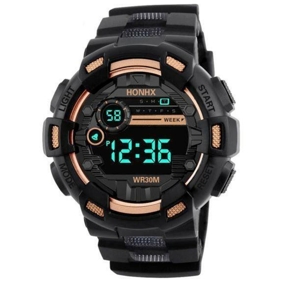 T313 新品 LED デジタル多機能 メンズ  腕時計 黒ゴールド メンズの時計(腕時計(デジタル))の商品写真