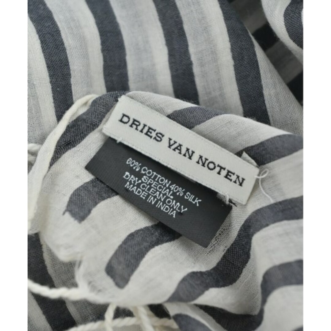 DRIES VAN NOTEN ストール - 白x黒x青(ストライプ) 【古着】【中古】