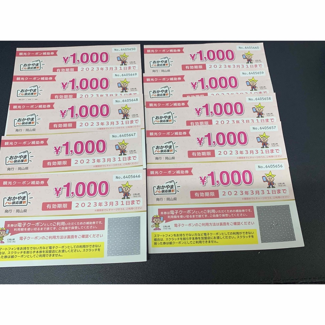 岡山　観光クーポン　１００００円分