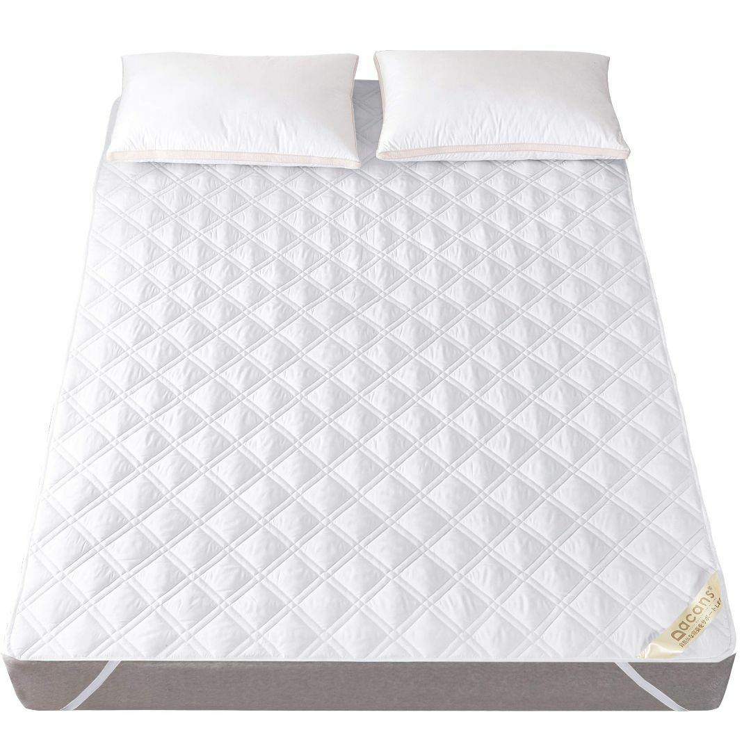 【色: ホワイト】ベッドパッド・敷きパッド 綿100% 丸洗いOK 防ダニ 抗菌