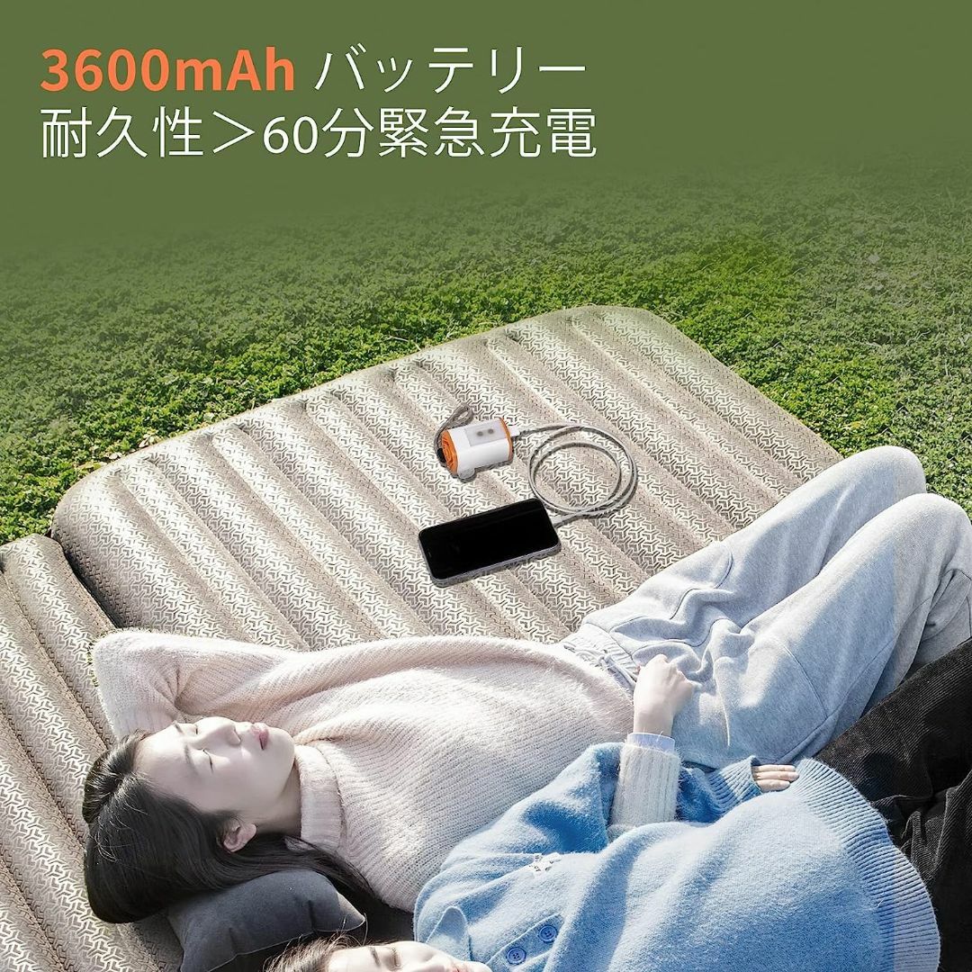 最安値エアーポンプ 空気入れ 超軽量 強力 【4つのノズル＆ライト付】  充電式 スポーツ/アウトドアのアウトドア(その他)の商品写真