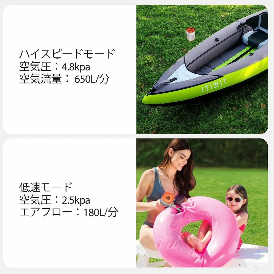 最安値エアーポンプ 空気入れ 超軽量 強力 【4つのノズル＆ライト付】  充電式 スポーツ/アウトドアのアウトドア(その他)の商品写真