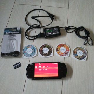 超美品 psp3000本体♪黒。新品バッテリー、充電器、メモリー、ゲーム2つ付