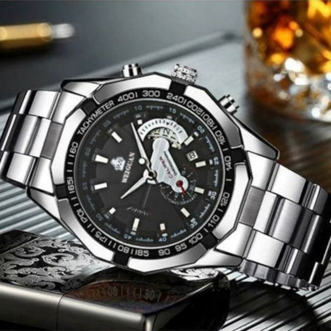 新品 クロノグラフ デユアル WEIGUAN 腕時計ラグジュアリーステンレス 黒 その他のその他(その他)の商品写真