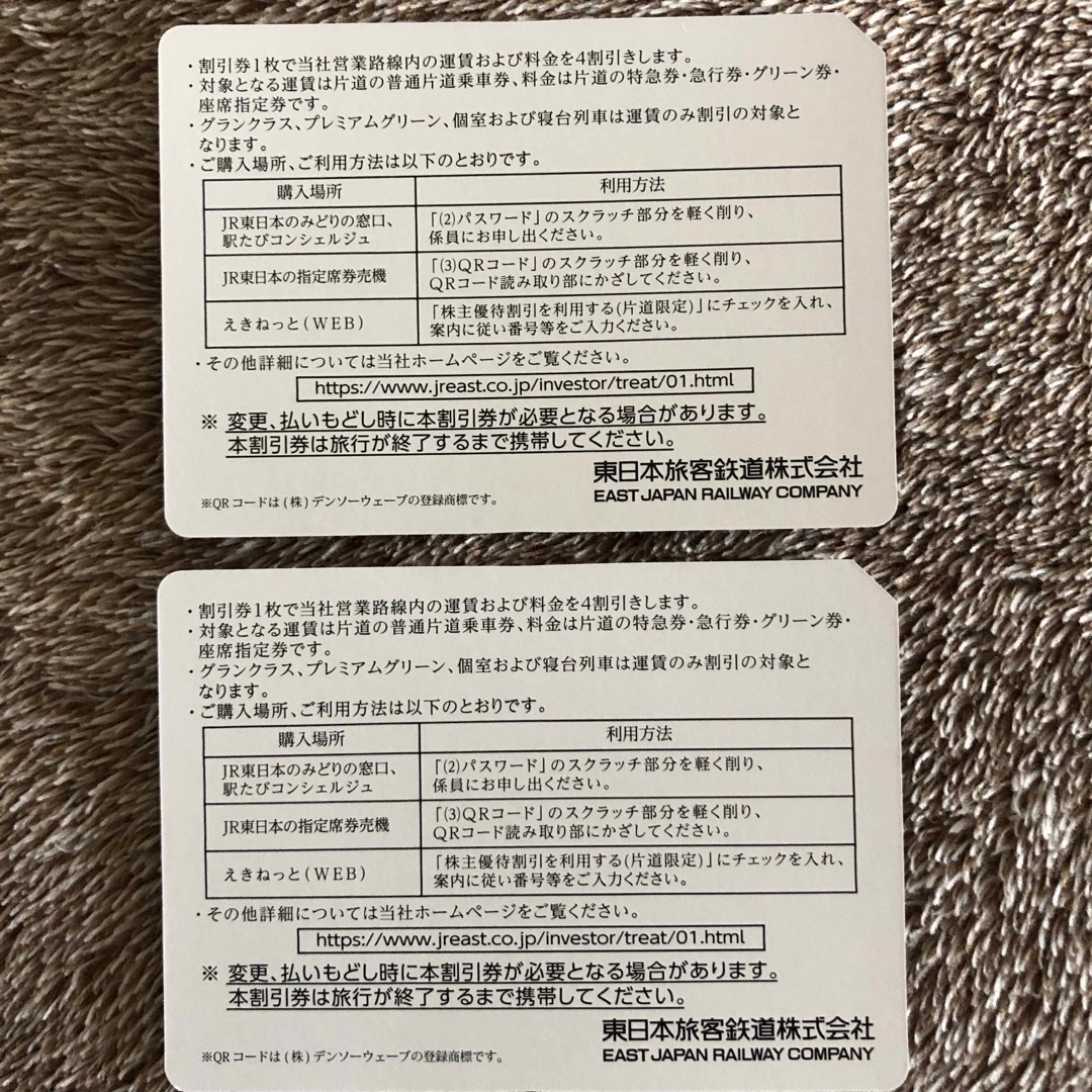 東日本旅客鉄道 株主優待  株主優待割引券　２枚 ２冊 1