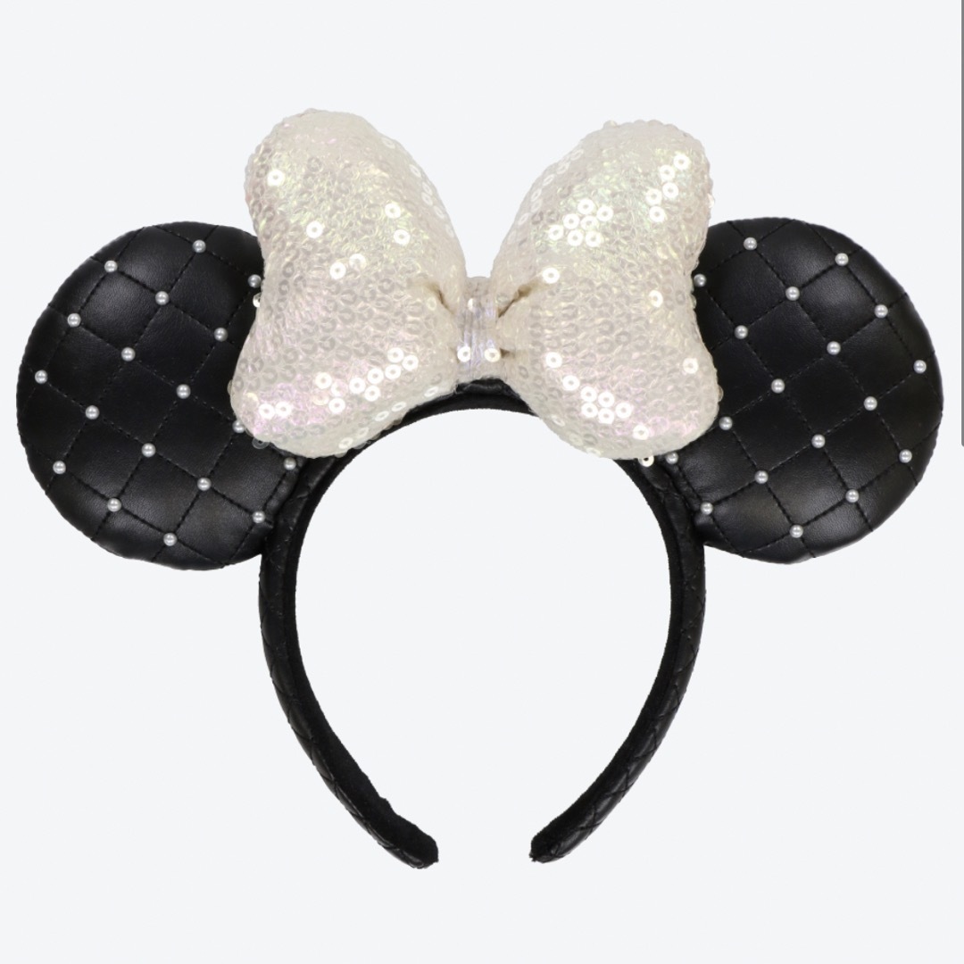 Disney(ディズニー)のミニーちゃん カチューシャ レザー×パール ブラック 黒 レディースのヘアアクセサリー(カチューシャ)の商品写真