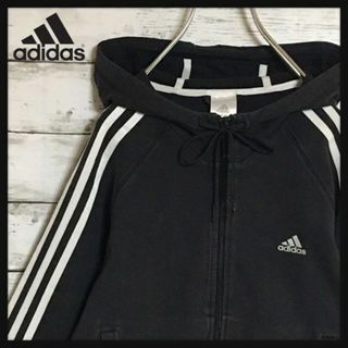 アディダス(adidas)の【最高の色落ち】アディダス☆ロゴ入りジップパーカー　人気Lサイズ　裏起毛　H40(パーカー)