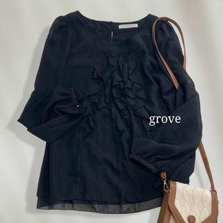 グローブ(grove)の【人気♡】　グローブ　家庭で洗える！たっぷりフロントフリルブラウス　大人キレイめ(シャツ/ブラウス(長袖/七分))