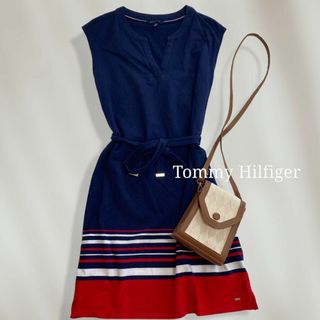 トミーヒルフィガー(TOMMY HILFIGER)の【美品クラス♡】　トミーヒルフィガー　ベルト付き　フレンチスリーブワンピース(ひざ丈ワンピース)