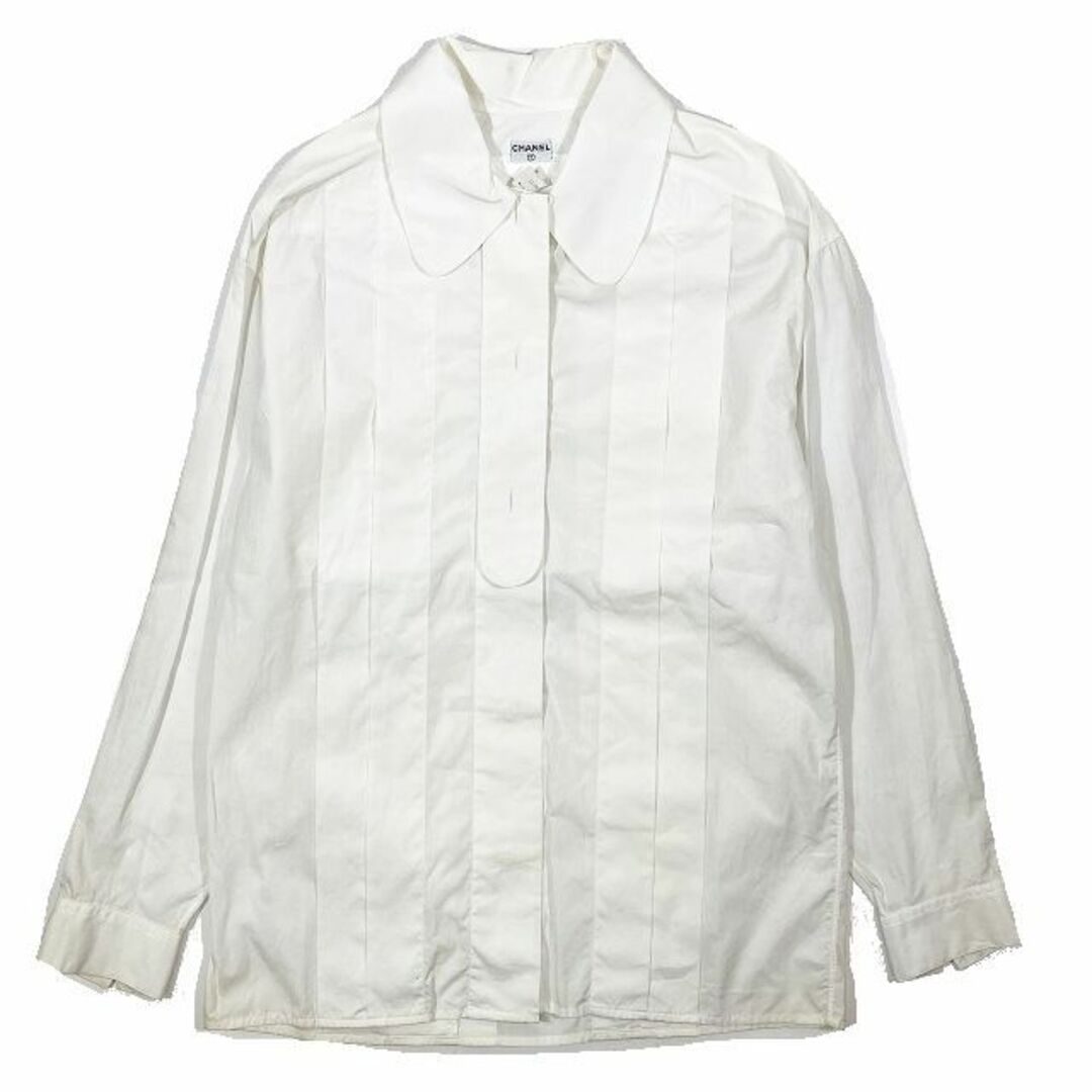 シャネル CHANEL ヴィンテージ プリーツ ドレスシャツ トップス 白のサムネイル