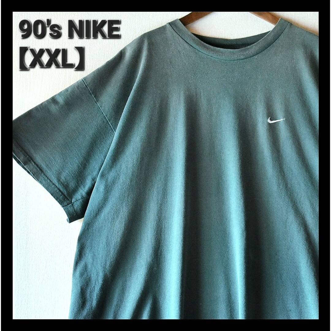 NIKE(ナイキ)の古着★90's ナイキ メキシコ製 アースカラー ワンポイント刺繍 緑 Tシャツ メンズのトップス(Tシャツ/カットソー(半袖/袖なし))の商品写真