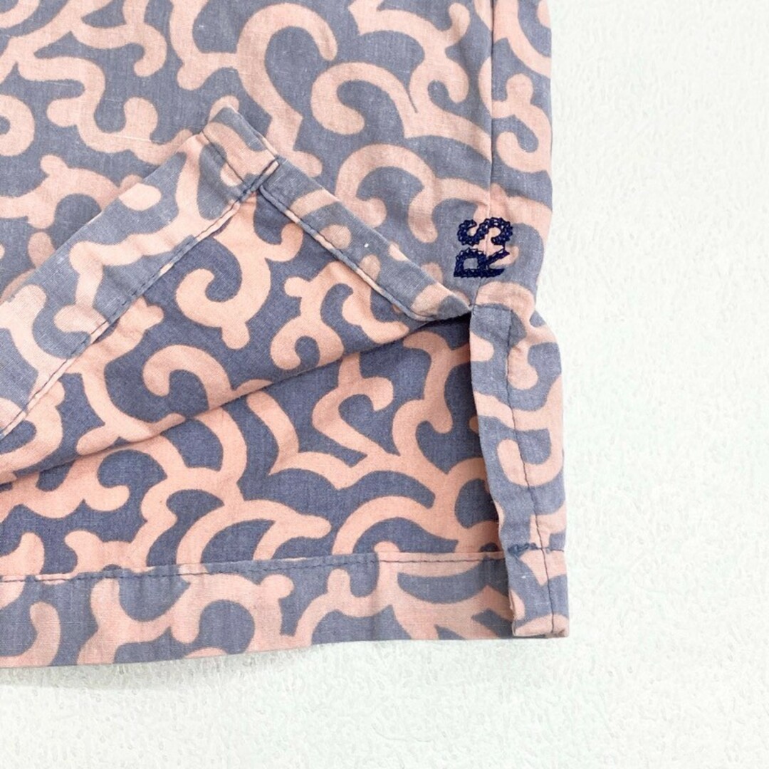 US レインスプーナー reyn spooner アロハシャツ 半袖 総柄 リバースプリント ワンポイント ロゴ 刺繍 サイズ：メンズ XL ビッグサイズ ネイビー×ピンク系