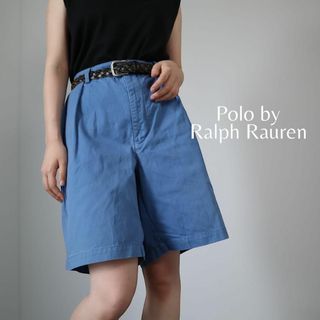 ポロラルフローレン(POLO RALPH LAUREN)の【ラルフローレン】90s 2タック ワイド カラー チノ ショーツ 青 W40(ショートパンツ)