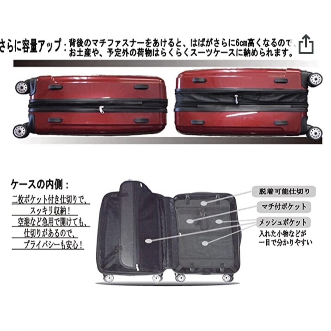 ファスナー式スーツケース TSAロック 4輪 ダブルキャスター　Mサイズ