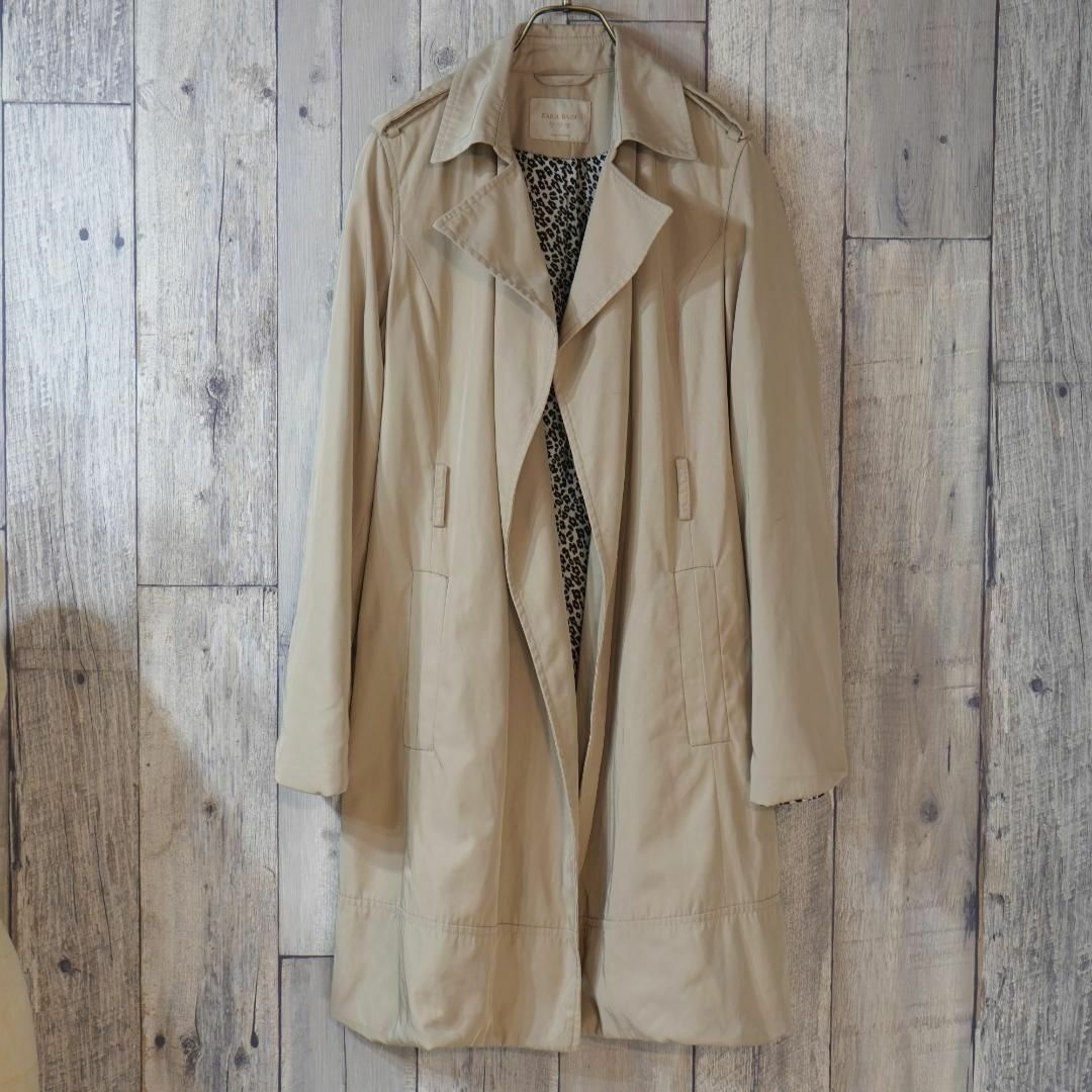 ZARA - ZARA BASIC ボタンレス裏地レオパード柄トレンチコート ZARA - ZARA BASIC ボタンレス裏地レオパード柄トレンチコート