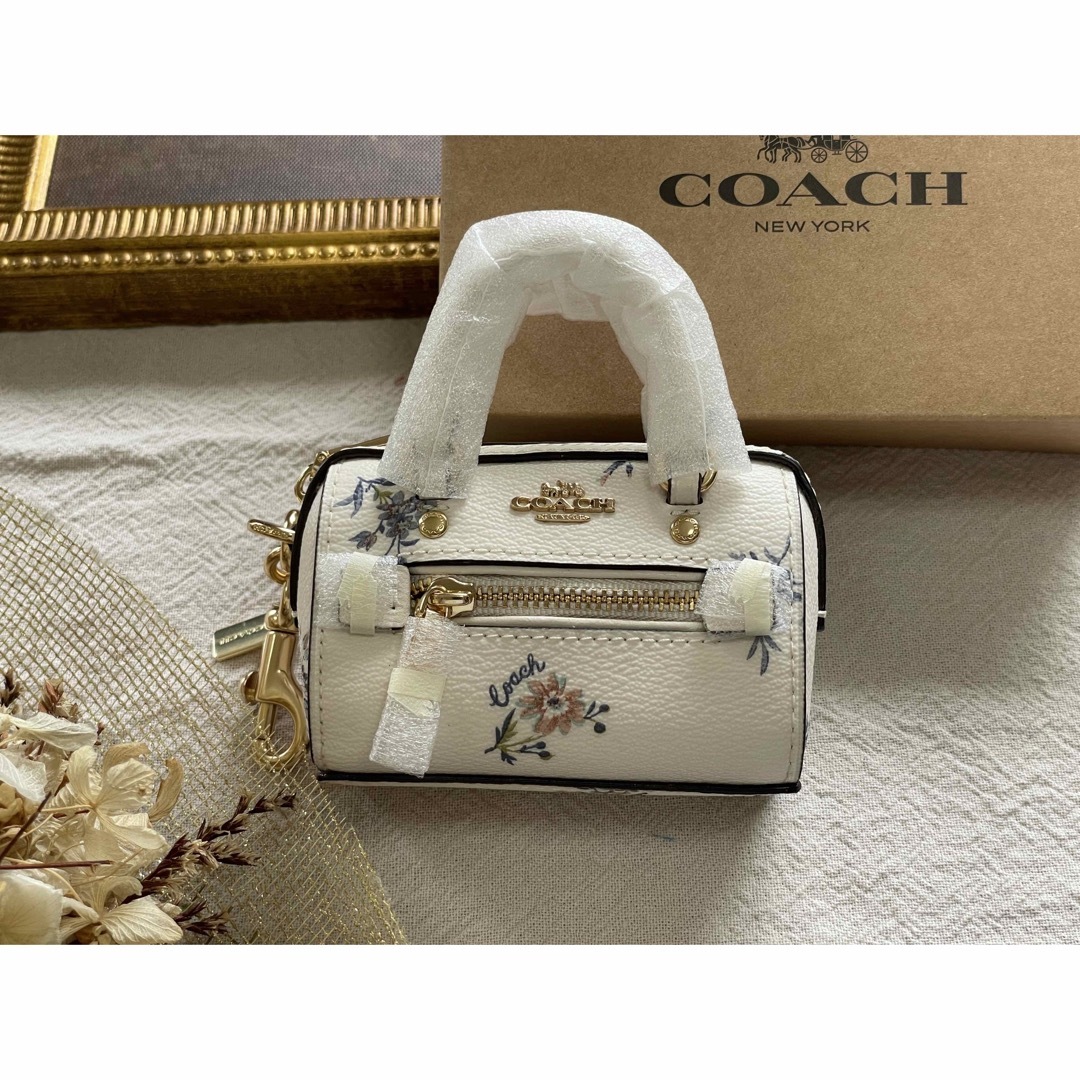 Coach 1715 Mini Rowan Bag Charm Dandelion Floral Print Brand New