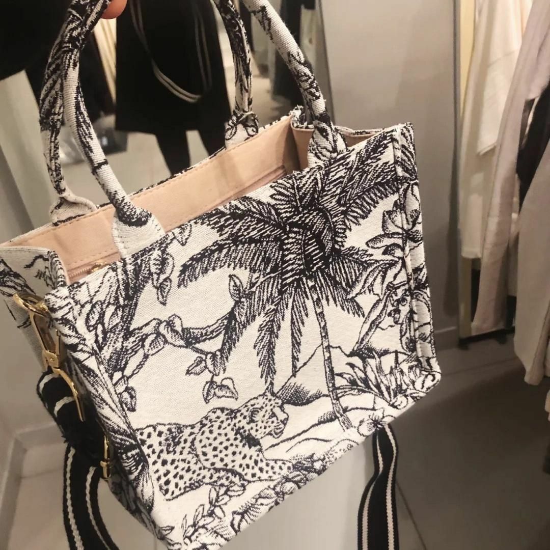 レディース ジャガード織 ショルダー紐付き トートバッグ ミニバッグ