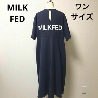 ミルクフェド(MILKFED.)のレディース　ミルクフェド　半袖　ワンピース　バックプリント　夏　紺　M L(ロングワンピース/マキシワンピース)