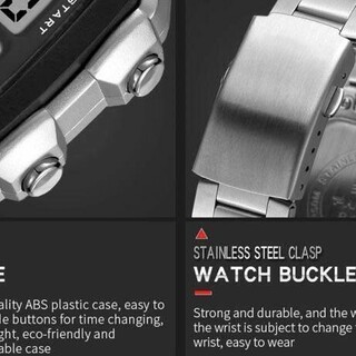 T282 スクエア腕時計 LED デジタル カレンダー 防水 アラーム シルバー(腕時計(デジタル))