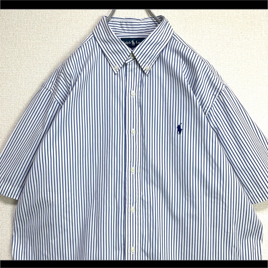 ラルフローレン BDシャツ ブルーストライプ 紺ポニー刺繍 XL ゆるだぼ