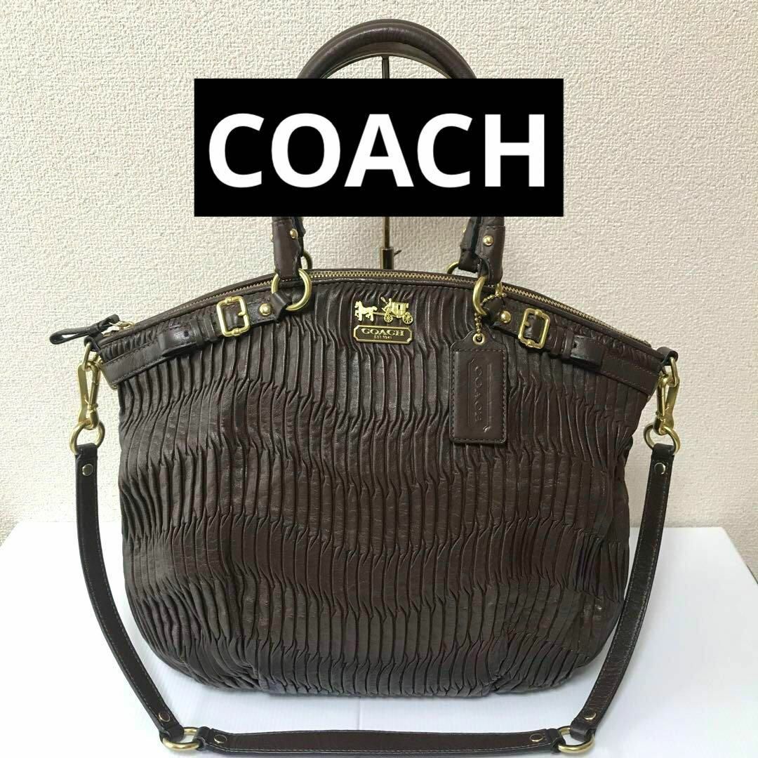 B COACH コーチ　ブラウン　ギャザー　ショルダーバッグ  トートバッグ