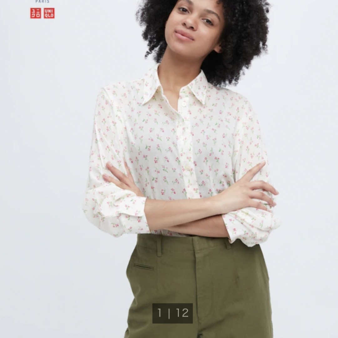 UNIQLO - ユニクロ シアーコットンリラックスシャツ イネス 花柄 Lの