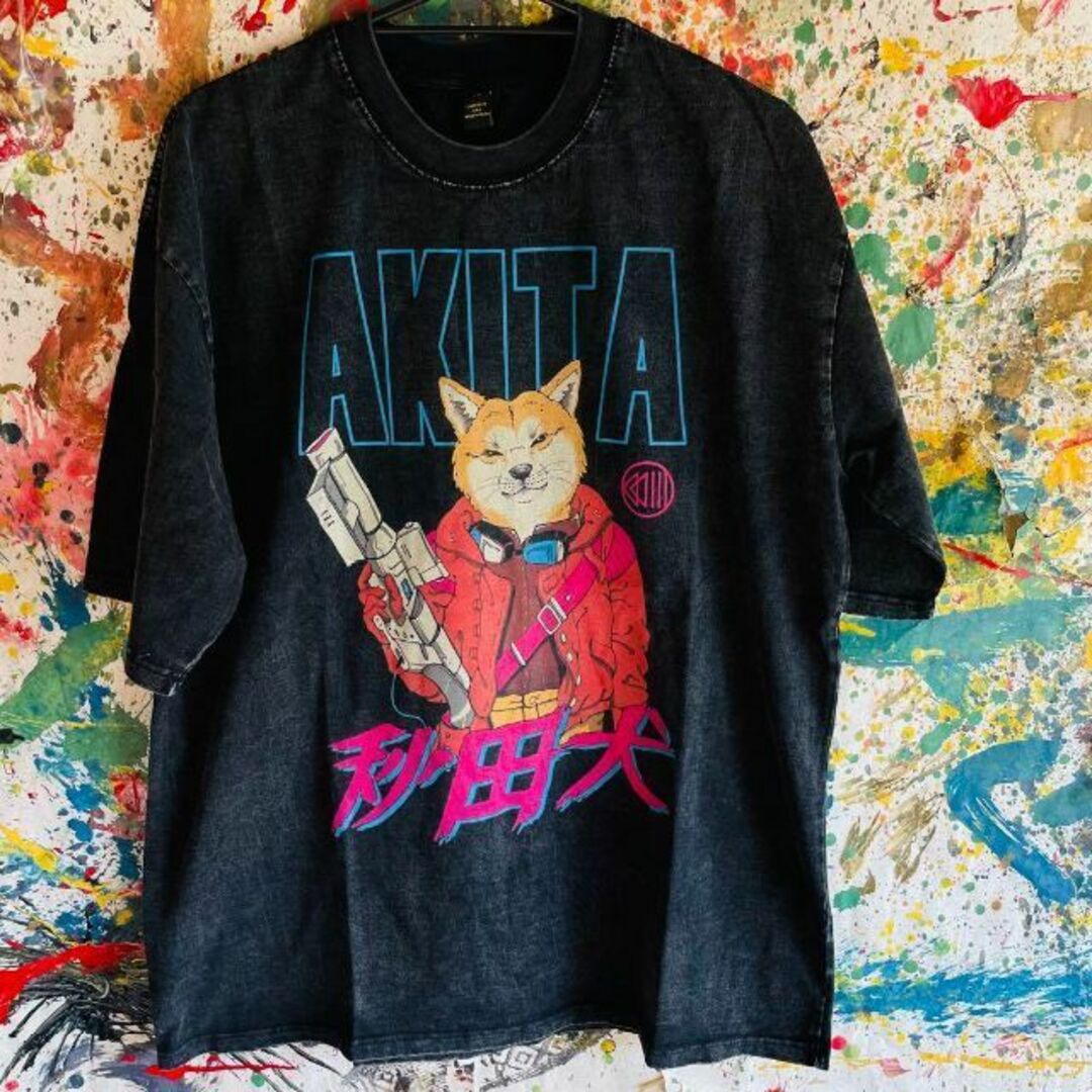 秋田犬 AKIRA Tシャツ 半袖 ケミカルウォッシュ 黒XL メンズ | フリマアプリ ラクマ