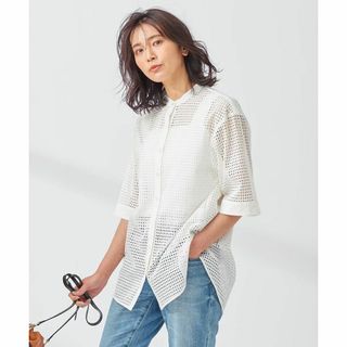 ニジュウサンク(23区)の23区S　エンブロイダリーレース バンドカラー 5分袖 シャツ　新品(シャツ/ブラウス(半袖/袖なし))