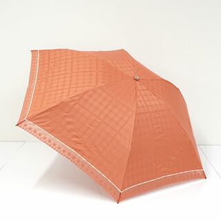 ダックス(DAKS)の折りたたみ日傘 DAKS ダックス USED美品 晴雨兼用 オレンジ ハウスチェック オーガンジーレース刺繍 UV 50cm S FA8206(傘)