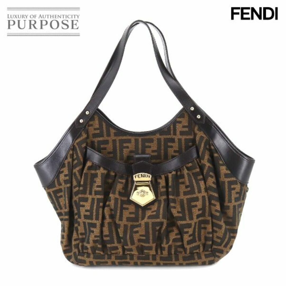 フェンディ FENDI ハンドバッグ ズッカ柄 キャンバス レザー 茶