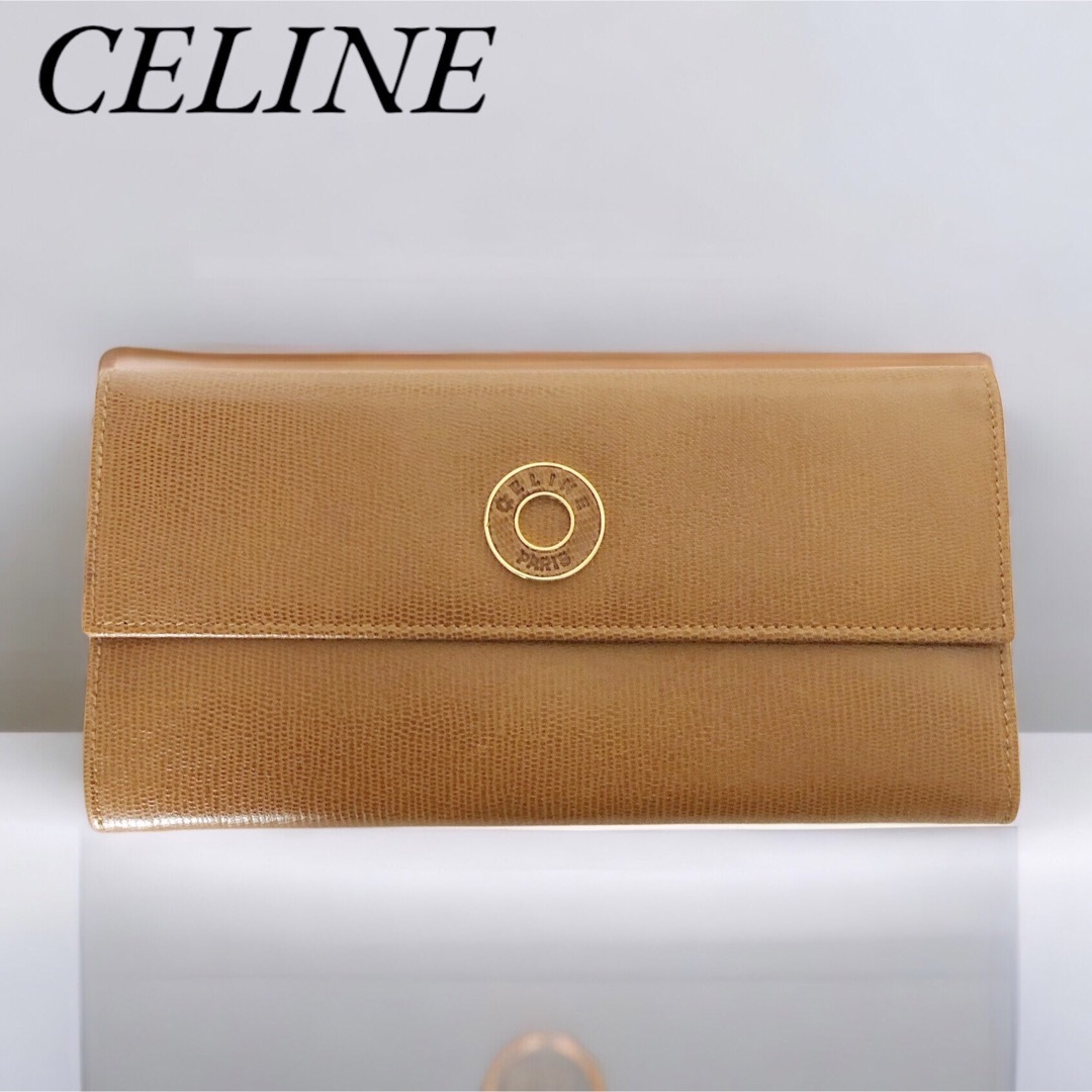 □CELINE セリーヌ□ブラウン レザー サークルロゴ 長財布 レディース ...