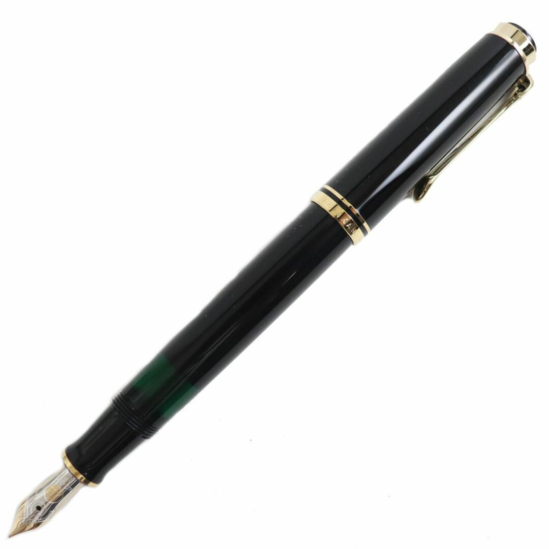 極美品●Pelikan ペリカン スーバーレーベン M405 ペン先14C Mニブ ロゴ入り キャップ式 万年筆 ブラック×ゴールド 箱付き