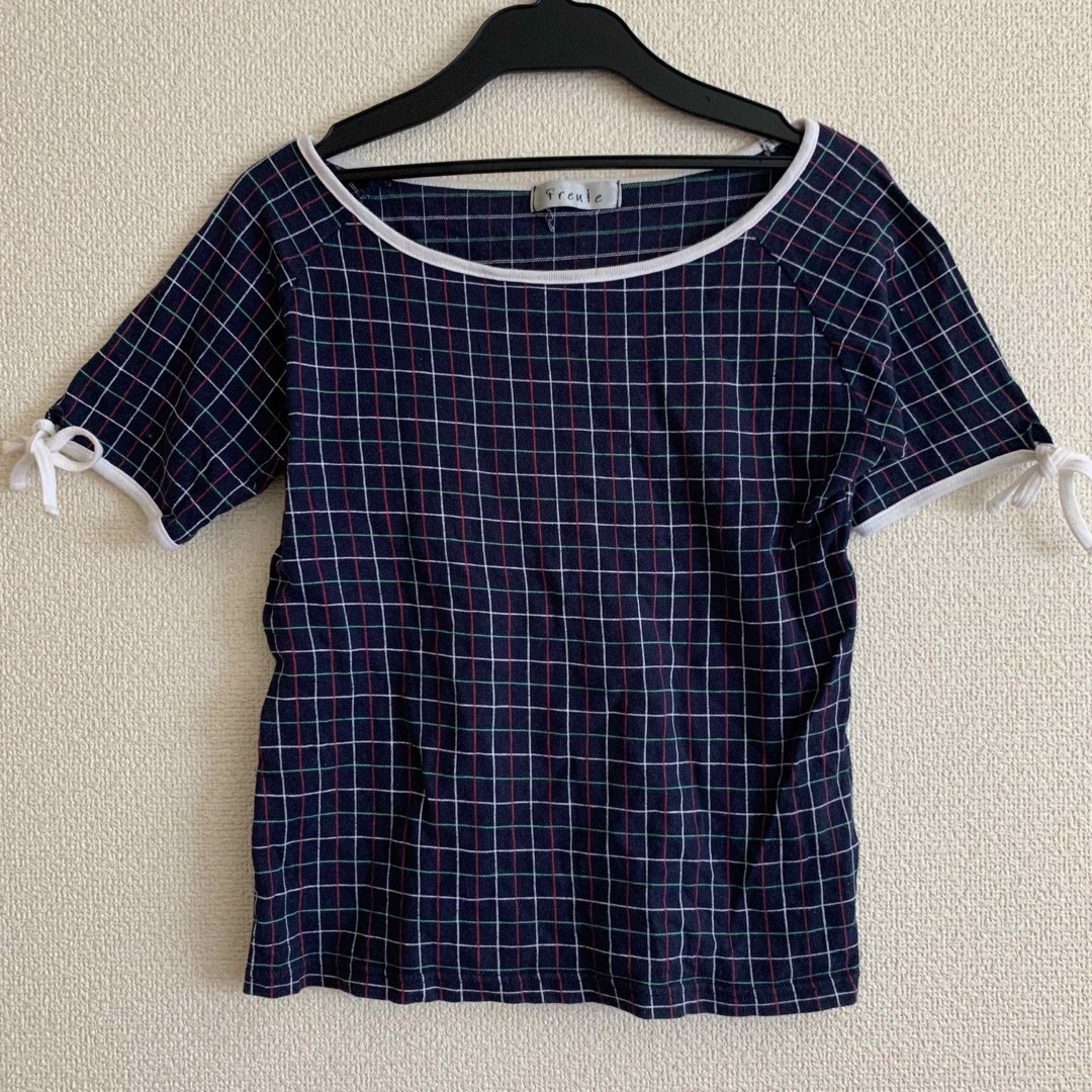 チェック　トップス　リボン　韓国風　 レディースのトップス(Tシャツ(半袖/袖なし))の商品写真