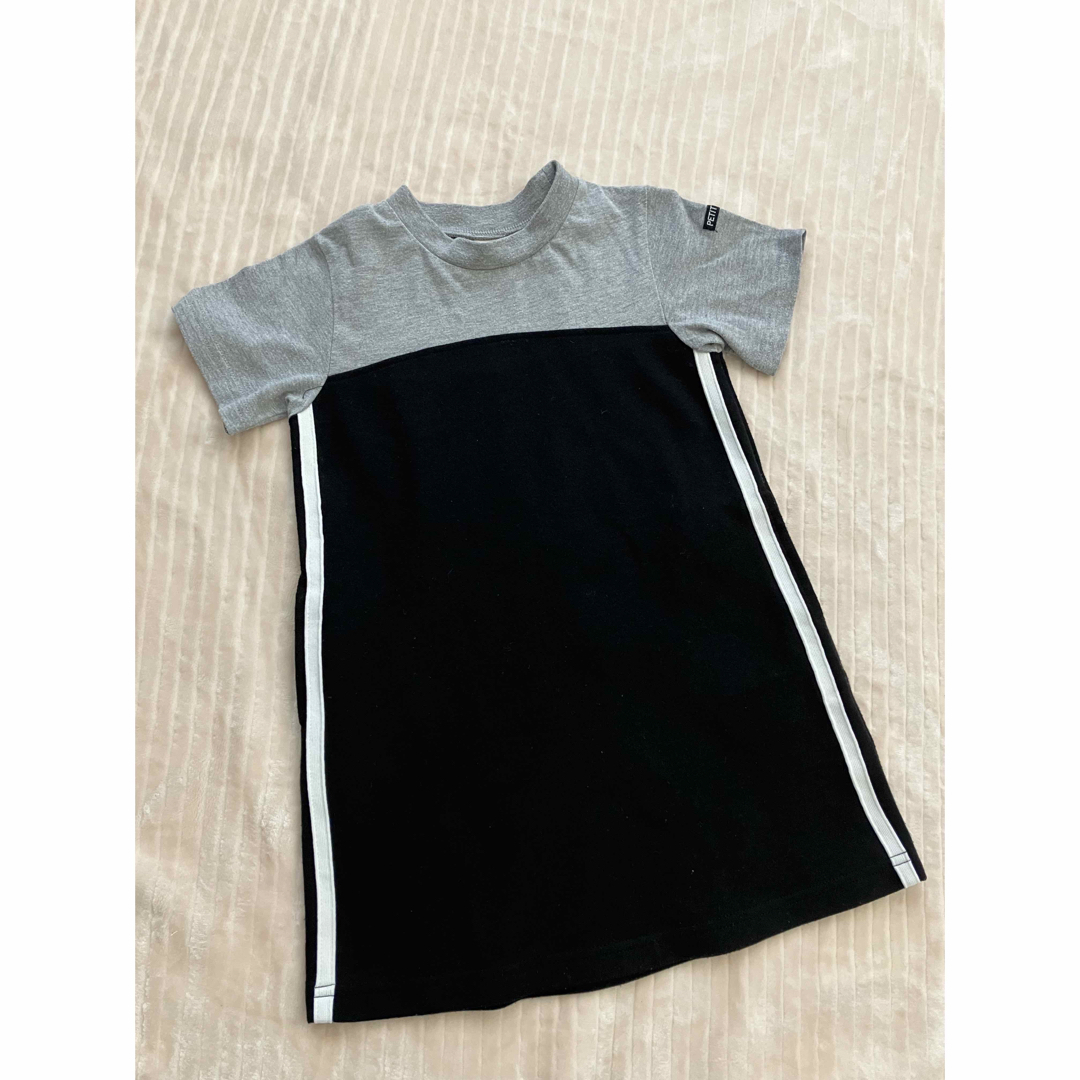 petit main(プティマイン)のpetit main サイドラインTシャツワンピース 100 キッズ/ベビー/マタニティのキッズ服女の子用(90cm~)(ワンピース)の商品写真