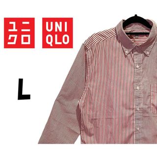 ユニクロ(UNIQLO)のユニクロ　長袖 シャツ　ストライプ　レッド / ホワイト　L　K00155(シャツ)