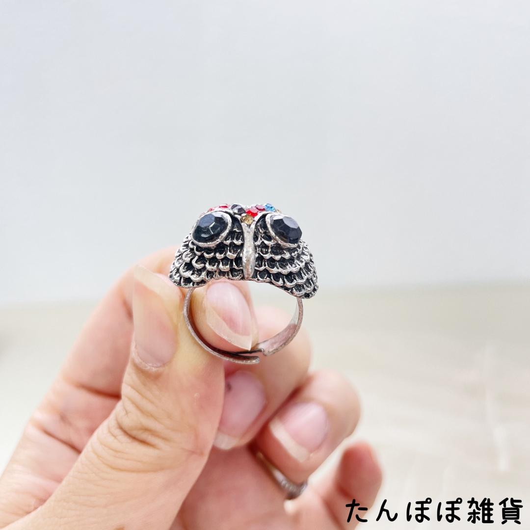 新品　合金レトロ風キラキラストーン付　ふくろう頭　リング指輪調節可五彩　男女兼用 メンズのアクセサリー(リング(指輪))の商品写真