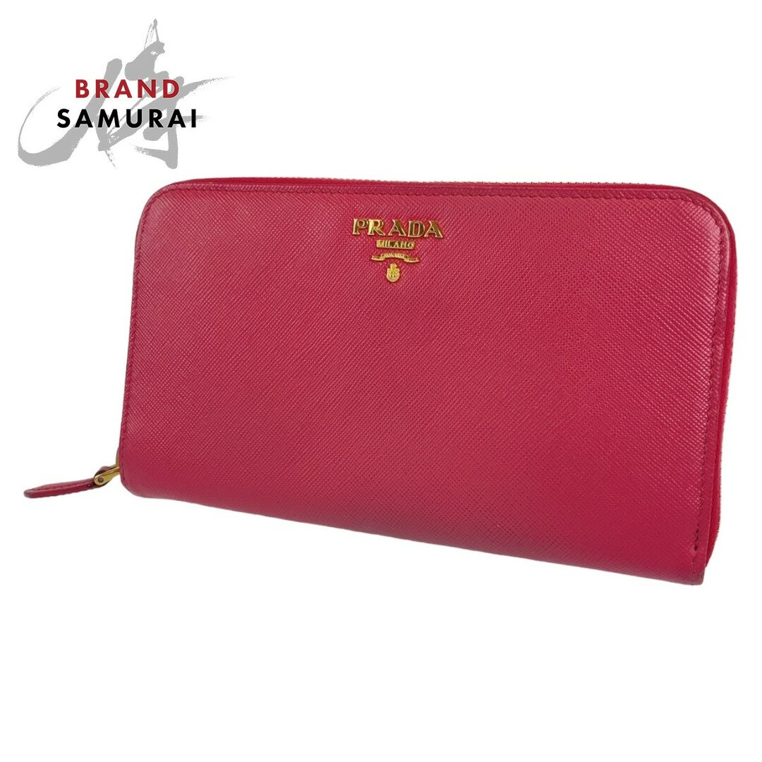 PRADA プラダ サフィアーノ フオーコ ピンク ゴールド金具 レザー ラウンドファスナー 長財布 レディース 402944