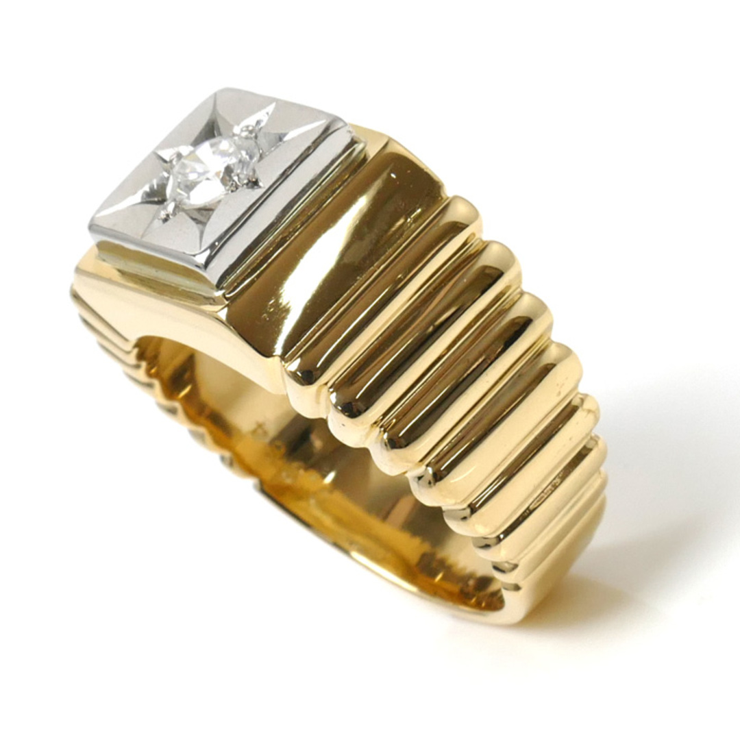 K18YG イエローゴールド Pt900プラチナ 印台 リング・指輪 ダイヤモンド0.364ct 22号 23.4g メンズ