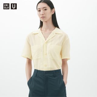 ユニクロ(UNIQLO)の◆美品◆Mサイズ シアーコットンシャツ クリーム(シャツ/ブラウス(半袖/袖なし))