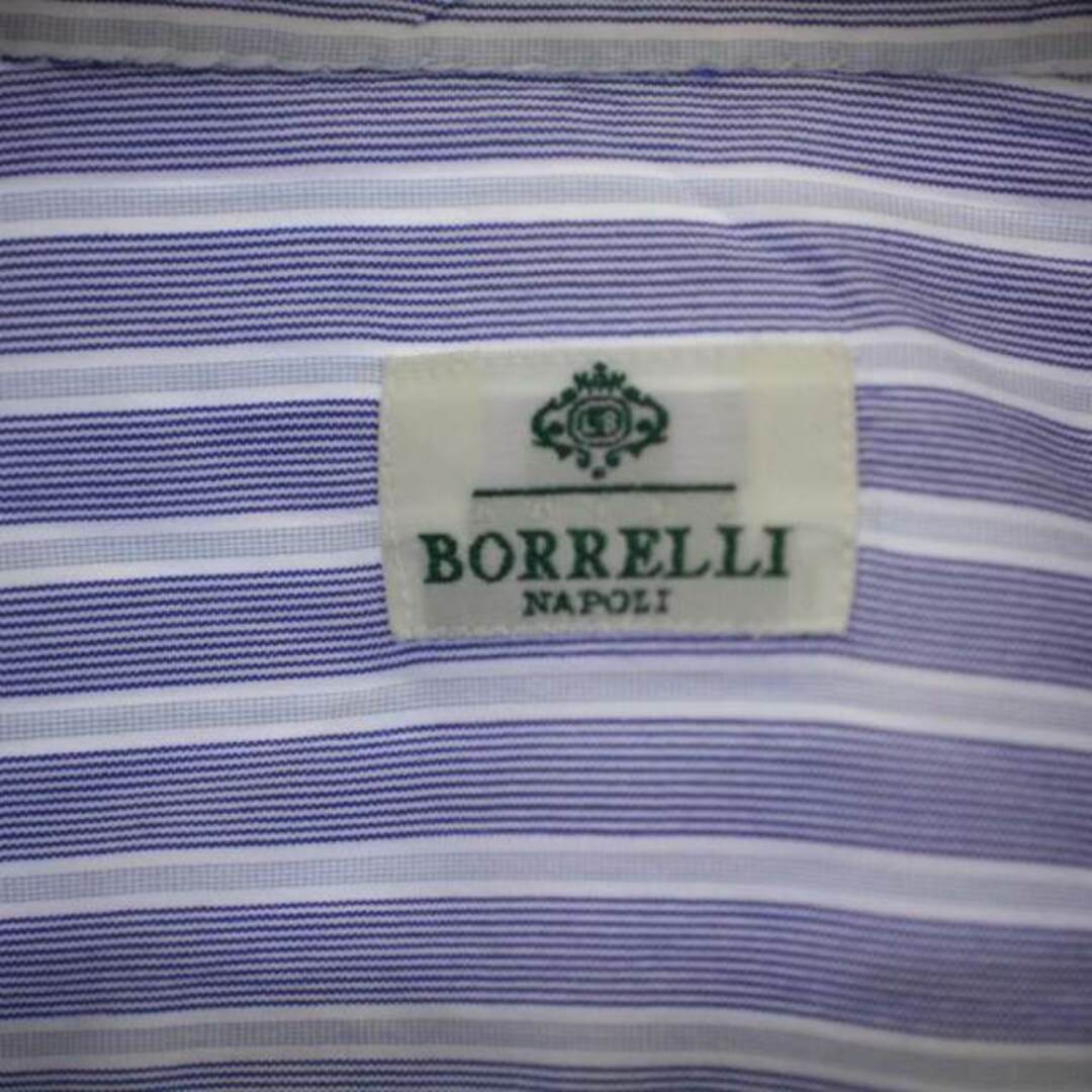 LUIGI BORRELLI シャツ 長袖 ストライプ イタリア製 XL 青 白