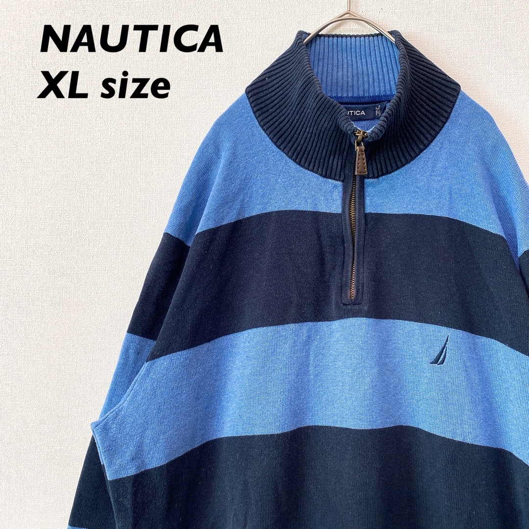 NAUTICA - ノーティカ ニット セーター ハーフジップ ボーダー 刺繍 ...
