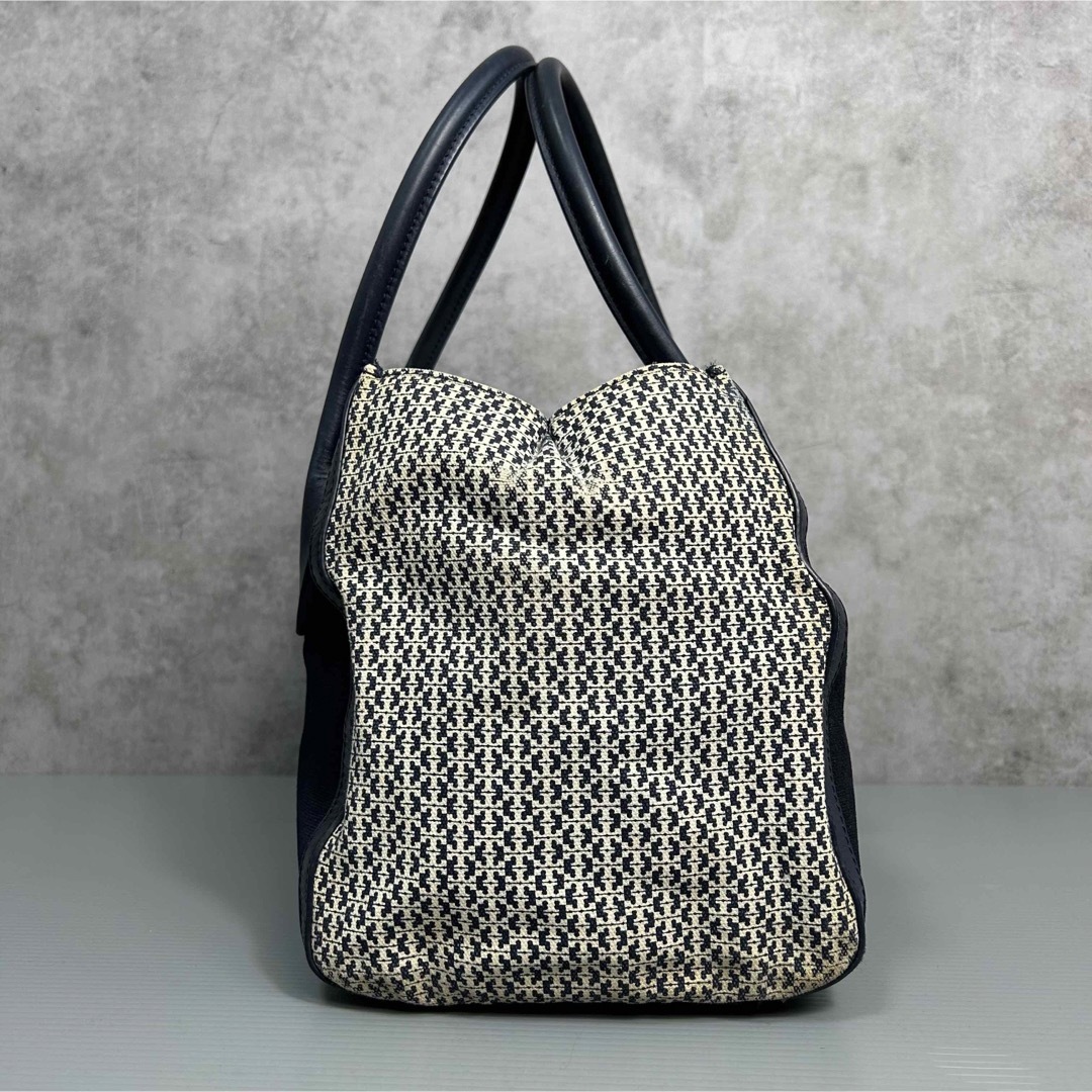 希少 TORY BURCH サイド総柄ロゴ トートバッグ A4 肩掛け ネイビー