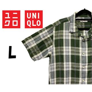 ユニクロ(UNIQLO)のユニクロ　半袖 シャツ　チェック柄　グリーン　L　K00148(シャツ)